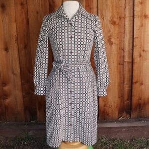 Vintage 70's Young Traditions Geometric Square Plaid Button Down Dress